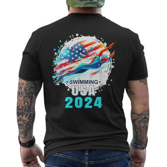 Usa 2024 Summer Games Swimming America Swimming 2024 Usa Men's T-shirt Back Print - Seseable