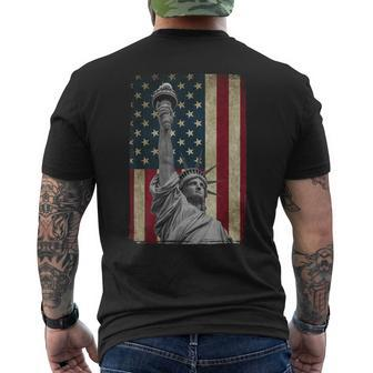 Usa American Flag And Statue Of Liberty Men's T-shirt Back Print - Monsterry