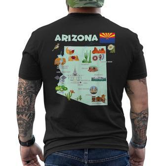 Usa Arizona State Travel Map Cities Flag Landmarks Men's T-shirt Back Print - Monsterry