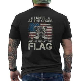 Usa Combat Boots I Kneel At The Cross And Stand At The Flag Mens Back Print T-shirt | Mazezy