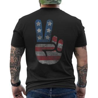 Usa Flag Peace Sign Victory Fingers Patriotic Mens Back Print T-shirt - Thegiftio
