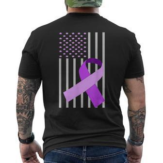 Usa Flag Purple Ribbon Alzheimer Awareness Family Men's T-shirt Back Print - Monsterry