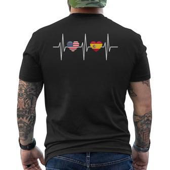 Usa Spain Heartbeat America Spanish Flag Heart Men's T-shirt Back Print - Monsterry
