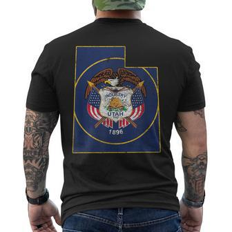 Utah State With Utah Shape Flag Men's T-shirt Back Print - Monsterry UK