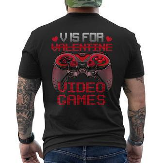 V Is For Video Games Controller Valentines Day Boys Mens Men's T-shirt Back Print | Mazezy CA