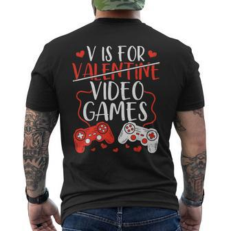 V Is For Video Games Valentine Gamer Valentines Day Boy Men's T-shirt Back Print | Seseable UK