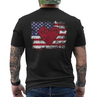 Valentine's Day American Flag Red Hearts Us Patriotic Love Men's T-shirt Back Print - Monsterry