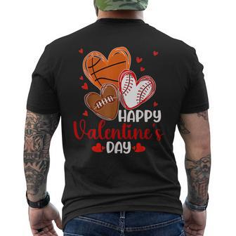 Valentines Day Happy Basketball Baseball Football Boys Mens Men's T-shirt Back Print - Seseable