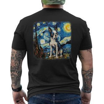 Van Gogh Boston Terrier In Starry Night Men's T-shirt Back Print - Thegiftio UK
