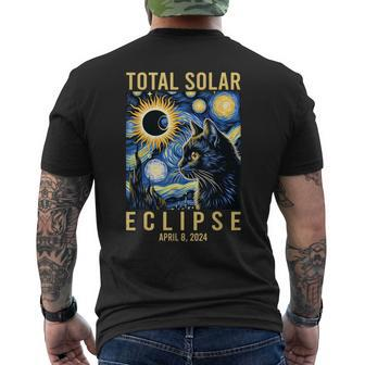 Van Gogh Starry Night Cat Total Solar Eclipse April 8 2024 Men's T-shirt Back Print - Seseable