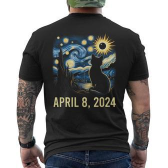Van Gogh Starry Night Cat Total Solar Eclipse April 8 2024 Men's T-shirt Back Print | Mazezy