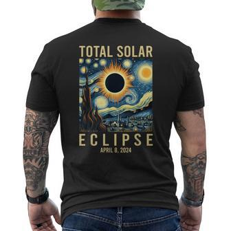 Van Gogh Starry Night Total Solar Eclipse April 8 2024 Men's T-shirt Back Print | Mazezy