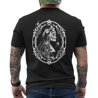 Victorian Gothic Frame Death Portrait With Skull And Spiders Men's T-shirt Back Print - Monsterry CA