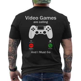 Video Games Are Calling And I Must Go Console Gamer Men's T-shirt Back Print - Monsterry