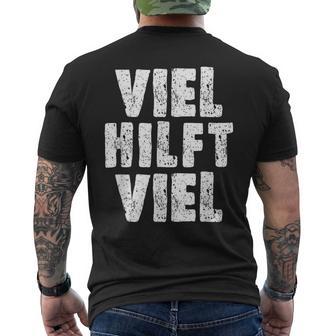 Viel Hilftiel Old-School Bodybuilder Saying T-Shirt mit Rückendruck - Geschenkecke