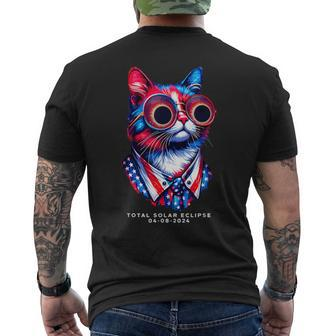 View American Totality 2024 Cat With Glasses Solar Eclipse Men's T-shirt Back Print | Mazezy