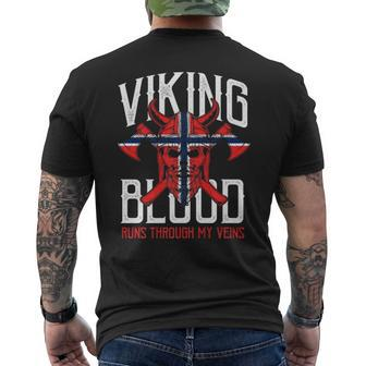 Viking Blood Skull Norwegian Flag Pride Norway Premium Mens Back Print T-shirt | Mazezy