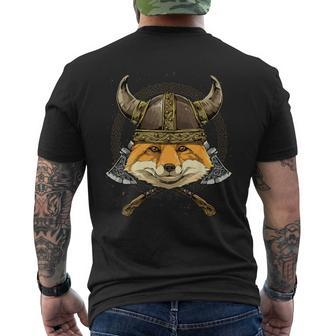 Viking Fox With Viking Helmet Mjolnir Axes Men's T-shirt Back Print - Monsterry AU