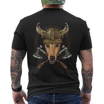 Viking Greyhound Dog With Viking Helmet Mjolnir Axes Men's T-shirt Back Print - Monsterry DE