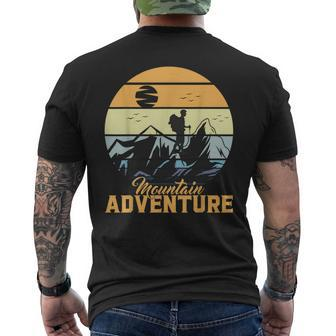 Vintage Adventure Awaits Explore The Mountains Camping Men's T-shirt Back Print - Monsterry