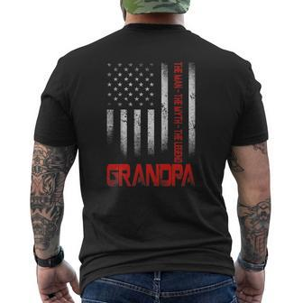 Vintage American Flag Grandpa Man Myth Legend Father's Day Mens Back Print T-shirt | Mazezy