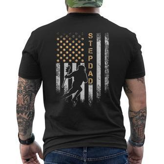 Vintage American Flag Proud Lacrosse Stepdad Lax Silhouette Men's T-shirt Back Print - Monsterry DE