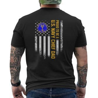 Vintage American Flag Proud To Be Us Navy Chief Veteran Dad Mens Back Print T-shirt | Mazezy