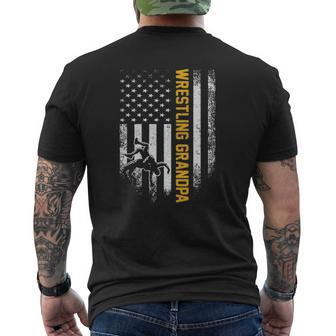 Vintage American Flag Wrestling Grandpa Silhouette Wrestler Mens Back Print T-shirt | Mazezy