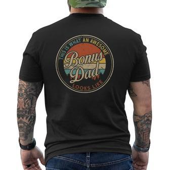 Vintage What An Awesome Bonus Dad Look Like Father's Day Mens Back Print T-shirt | Mazezy