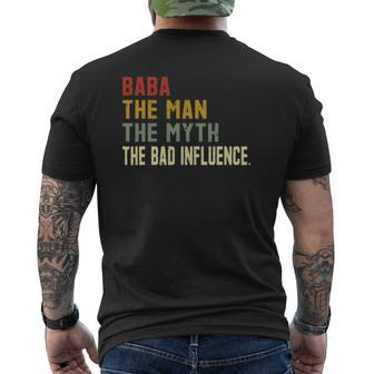 Vintage Baba The Man The Myth The Bad Influence Mens Back Print T-shirt | Mazezy