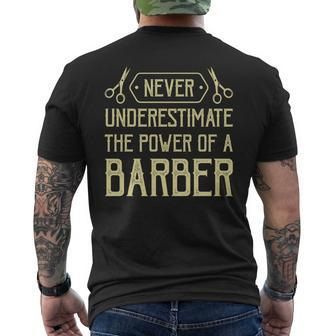 Vintage Barber Never Underestimate The Power Of A Barber Men's T-shirt Back Print | Mazezy