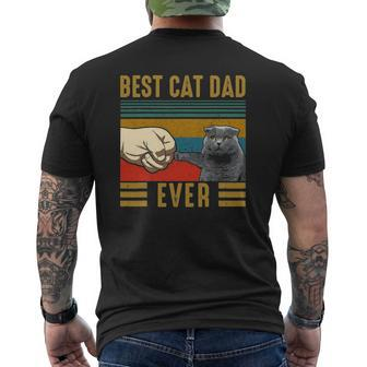 Vintage Best Cat Dad Ever Father's Day Scottish Fold Cat Mens Back Print T-shirt | Mazezy