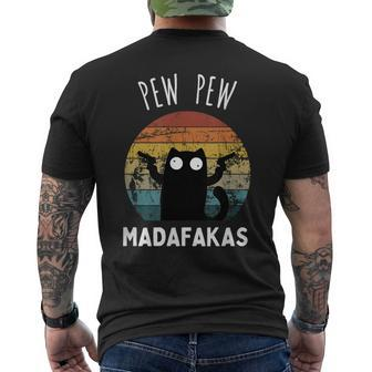 Vintage Black Cat Pew Pew Madafakas Men's T-shirt Back Print - Monsterry CA