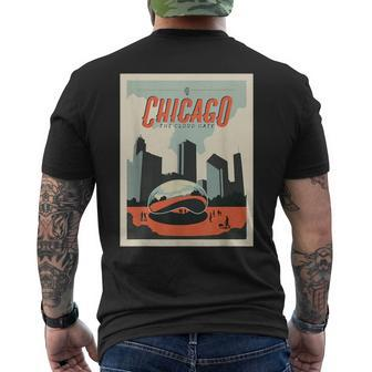 Vintage Chicago Cloud Gate Retro Poster Chicago Landscape Men's T-shirt Back Print - Monsterry UK