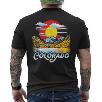 Vintage Colorado Flag Maroon Bells Retro Mountains Graphic Men's T-shirt Back Print - Monsterry CA