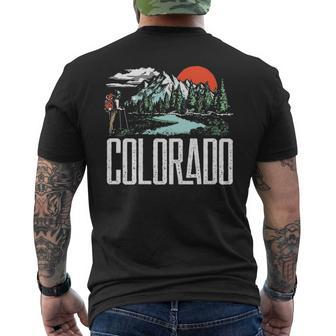 Vintage Colorado Hiking Retro Mountain Backpacker Graphic Pullover Men's T-shirt Back Print | Mazezy