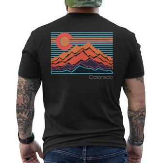 Vintage Colorado Mountain Landscape And Flag Graphic Men's T-shirt Back Print - Monsterry