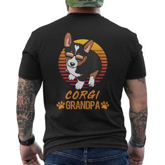 Vintage Cool Tricolor Corgi Dog Grandpa Paw Dad Fathers Day Men's T-shirt Back Print - Monsterry