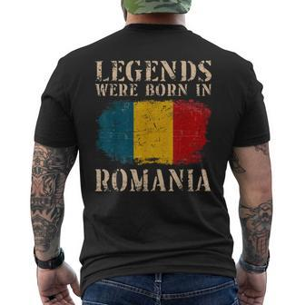 Vintage Romanian Flag Legends Were Born In Romania Men's T-shirt Back Print - Monsterry