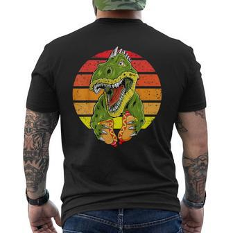 Vintage Dinosaur Eating Hot Dog Food Lover T-Rex Men's T-shirt Back Print - Monsterry DE