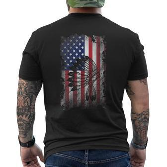 Vintage Distressed Skull Native Indian Feather American Flag Men's T-shirt Back Print - Monsterry DE