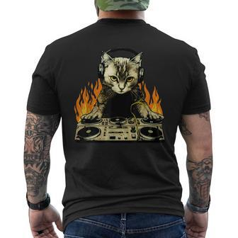 Vintage Dj Cat House Music Cat Music Lover Men's T-shirt Back Print - Monsterry