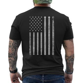 Vintage Drum Drummer Usa American Flag Men's T-shirt Back Print | Mazezy
