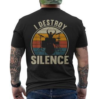 Vintage Drums Player I Destroy Silence Drummer Men's T-shirt Back Print | Mazezy