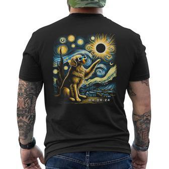 Vintage Golden Retrievers Dogs Solar Eclipse Lovely Animals Men's T-shirt Back Print - Monsterry