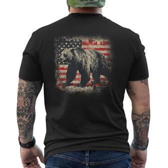 Vintage Grizzly Bear Distressed Patriotic American Flag Men's T-shirt Back Print - Monsterry