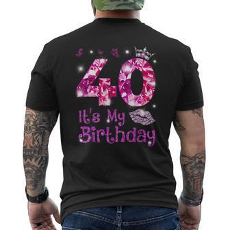 Vintage Happy 40 It's My Birthday Crown Lips 40Th Birthday Men's T-shirt Back Print - Monsterry