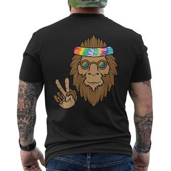 Vintage Hippie Tie Dye Peace Sign Symbol Sasquatch Bigfoot Men's T-shirt Back Print - Monsterry