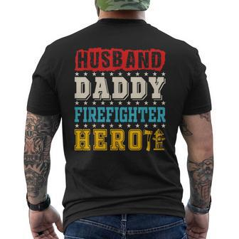 Vintage Husband Daddy Firefighter Hero Father's Day Job Men's T-shirt Back Print - Monsterry AU