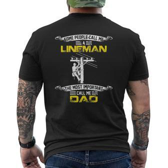 Vintage Most Important Call Me Dad Lineman Daddy Mens Back Print T-shirt | Mazezy